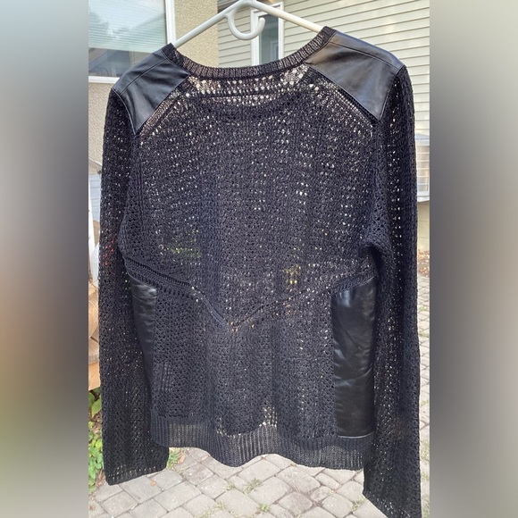 Rachel Roy black open knit sweater with vegan leather detail.  XL - Picture 4 of 9
